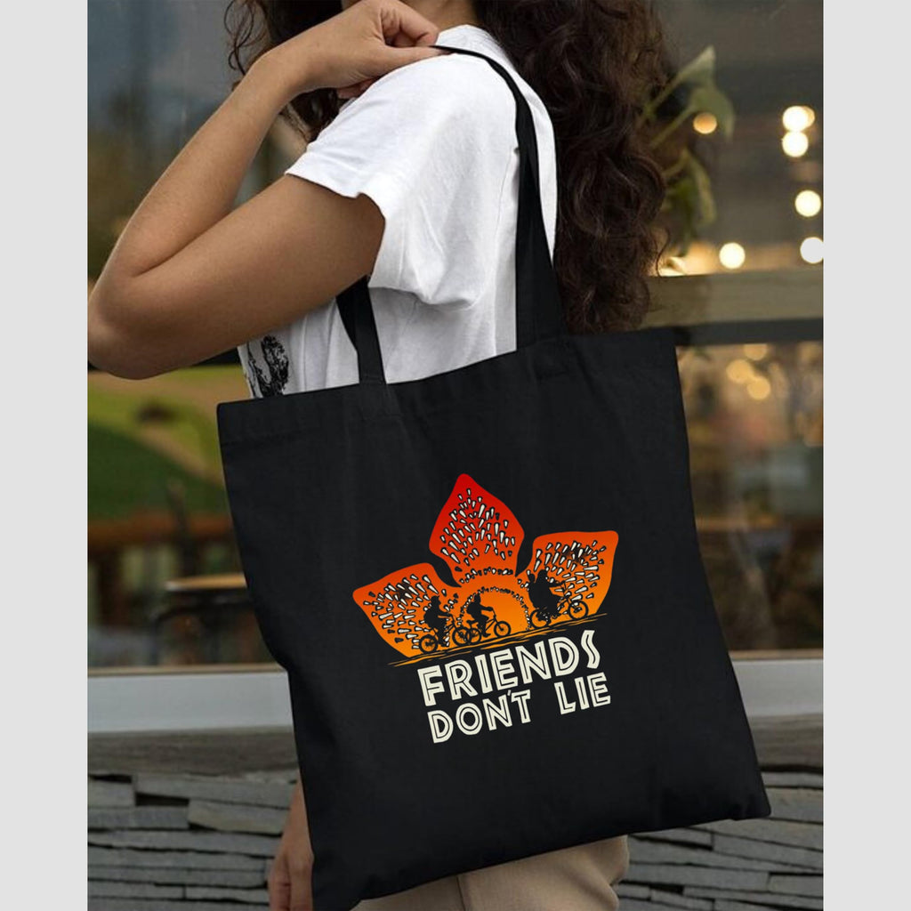 Peach Blossom Printed Cotton Zipper Tote Bags | CBAG - WHT-MOOD_BLK-DONT LIE