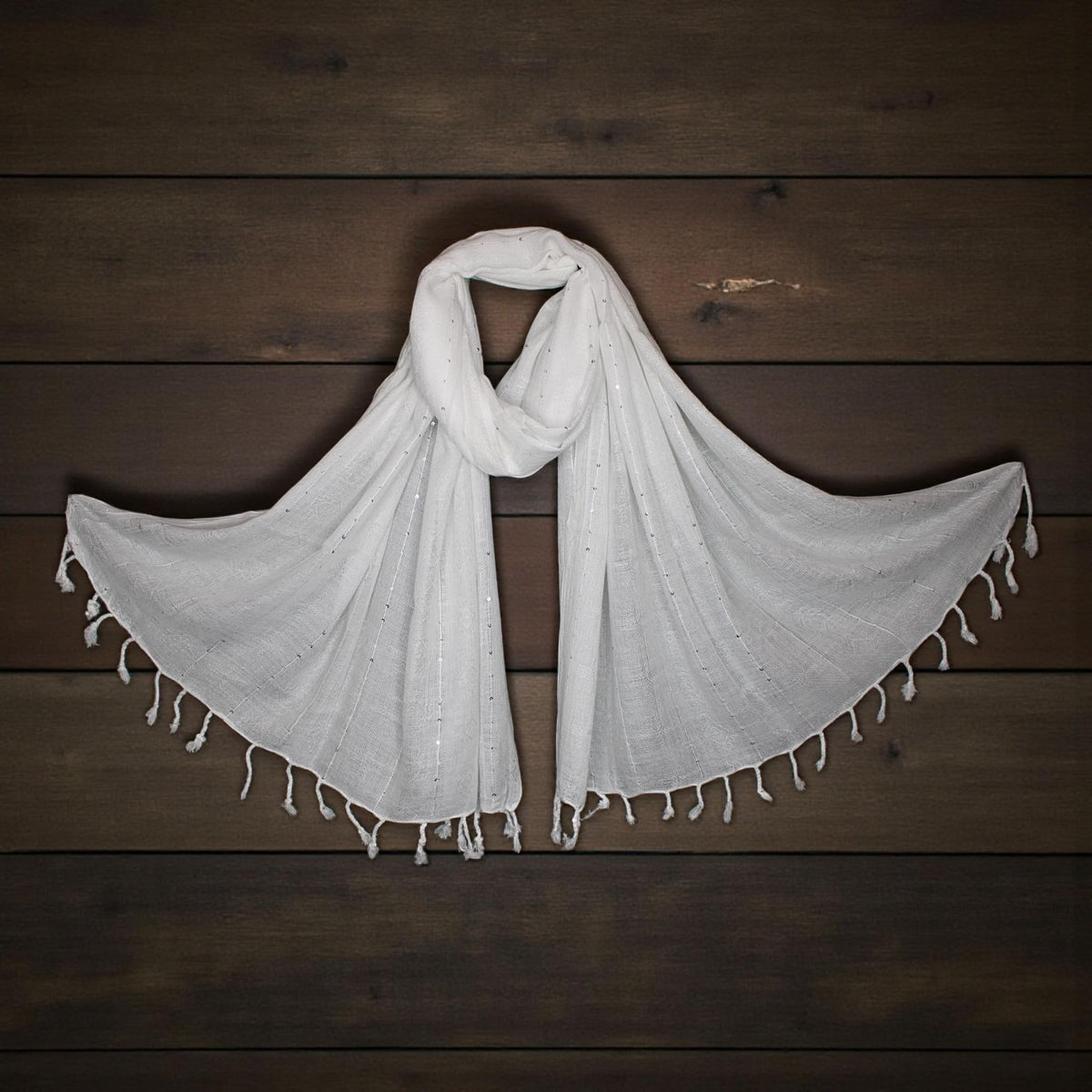 STOLE STUDIO Elegant Luxurious Sequence Viscose Stole Scarf (White)