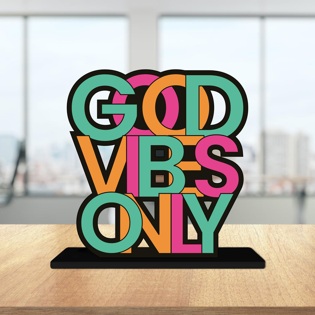Artvibes Good Vibes Only Inspirational Quotes Table Decor for Office Desk | Home Decoration Items | Living Room | Modern Art Wooden Showpiece Decorative Gift item (SP_1185)