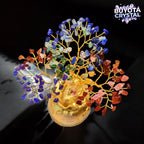 Vastu Approved Natural Gemstone Beads Tree for Feng Shui Crystal Tree Positive Energy, Wealth & Good Luck Healing Stones Bonsai for Gift & Office Table (7 Chakra- Golden Money Bag Base, 160 Beads)