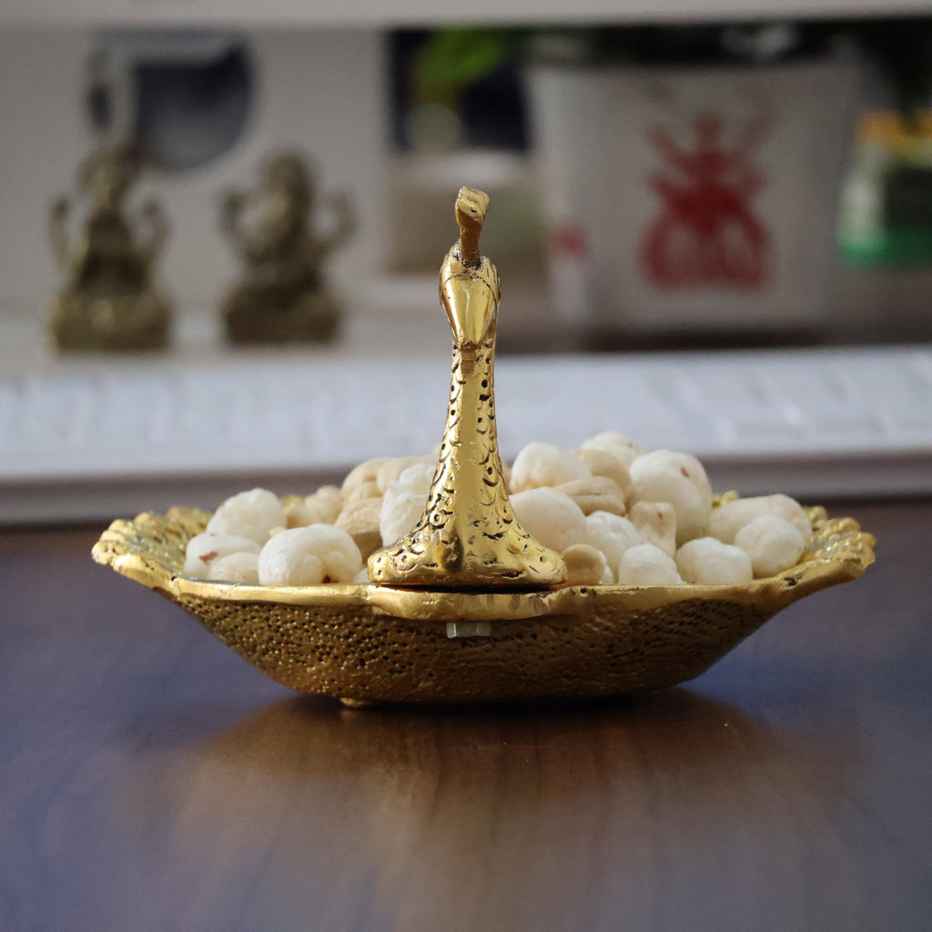 KridayKraft Hand Crafted Metal Duck Wing Shape Dryfruits Tray Perfect for Home Centre Table Serving Dry Fruits & Fruits (Golden, Pack of 1)