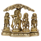 ARTVARKO Brass Krishna Playing Flute Radha and Gopi's Dancing Under Tree Brass Idol for Home Décor Living Room Pooja Mandir Gift Item (15x5x13 CM)