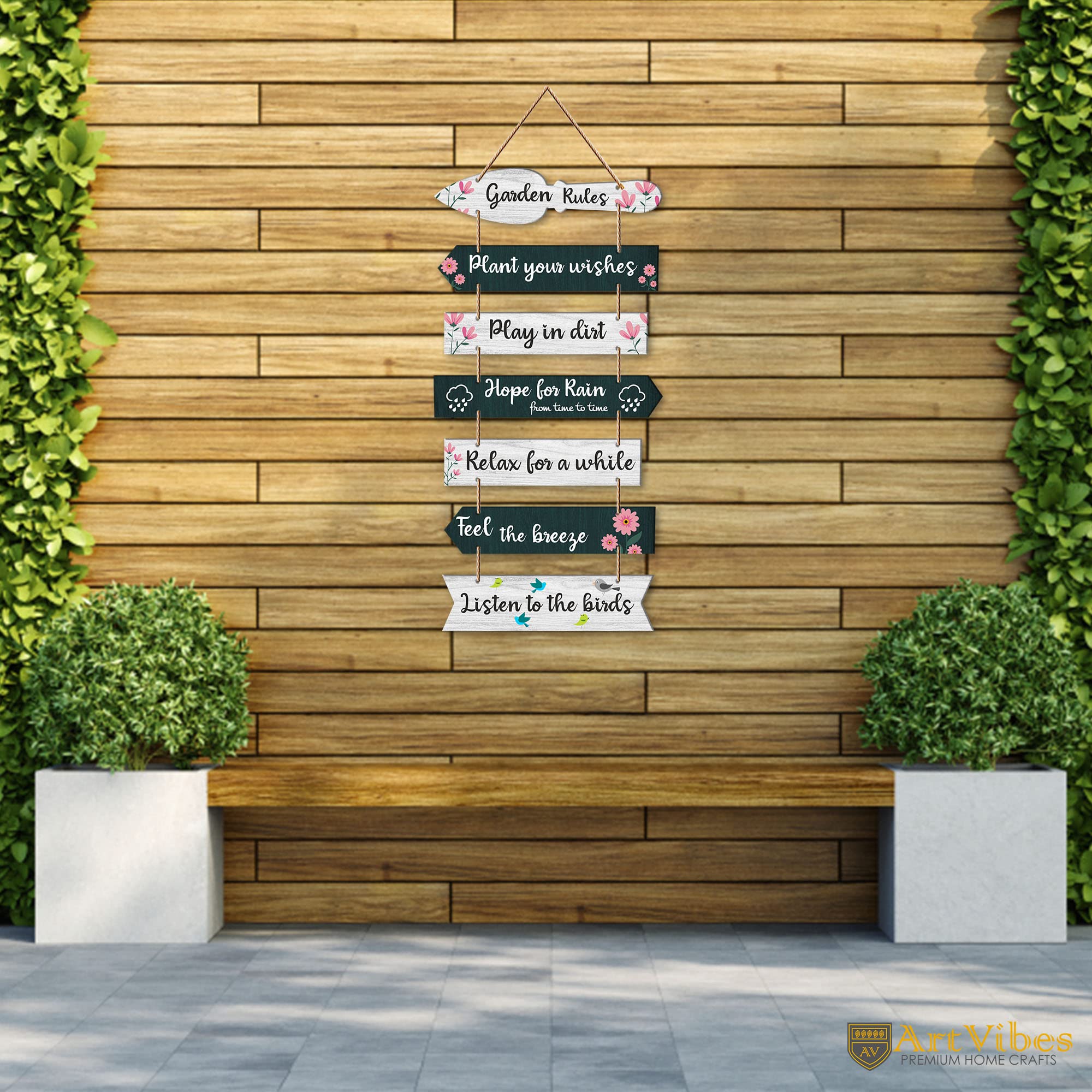 Artvibes Garden Rules Wooden Wall Art For Garden | Balcony | Quotes Decor Item | Craft For Everyone | Decoration Wall Hanging Items | Wall Poster | Unique Gift | Garden Quotes Wall Hanging (WH_7001N)