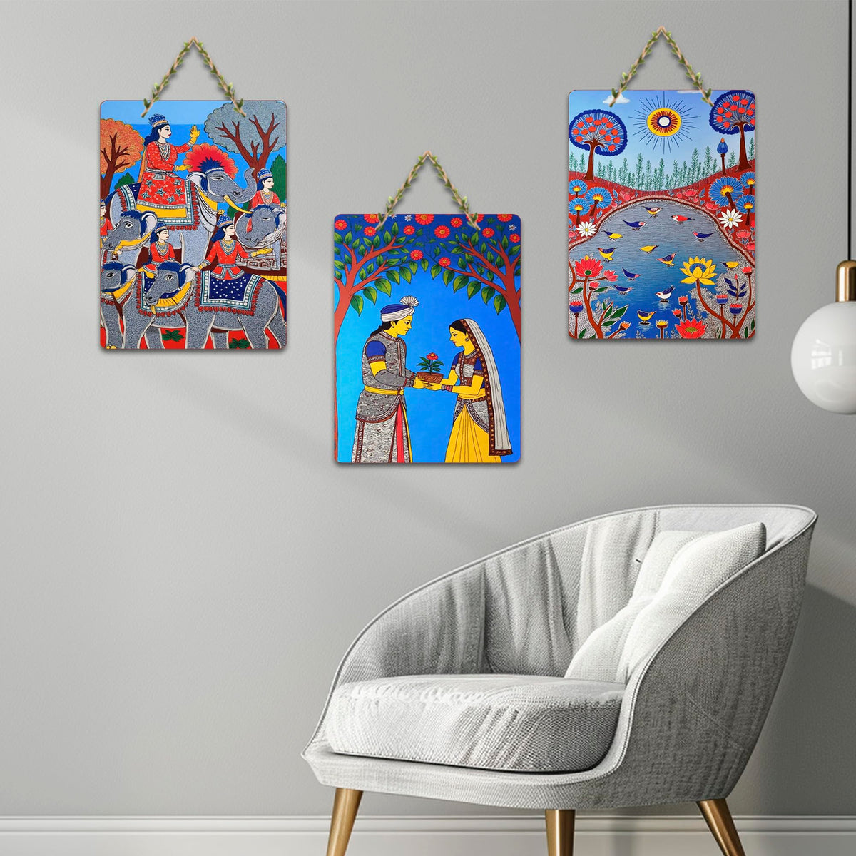 Artvibes Traditional Indian Home Decor Items for Decorative Wall Art MDF Wooden Wall Hanger for Home | Art For Wall | Door Decoration Items | Aesthetic Wooden Decor | Ideal Gifts (WH_9609N), Set of 3