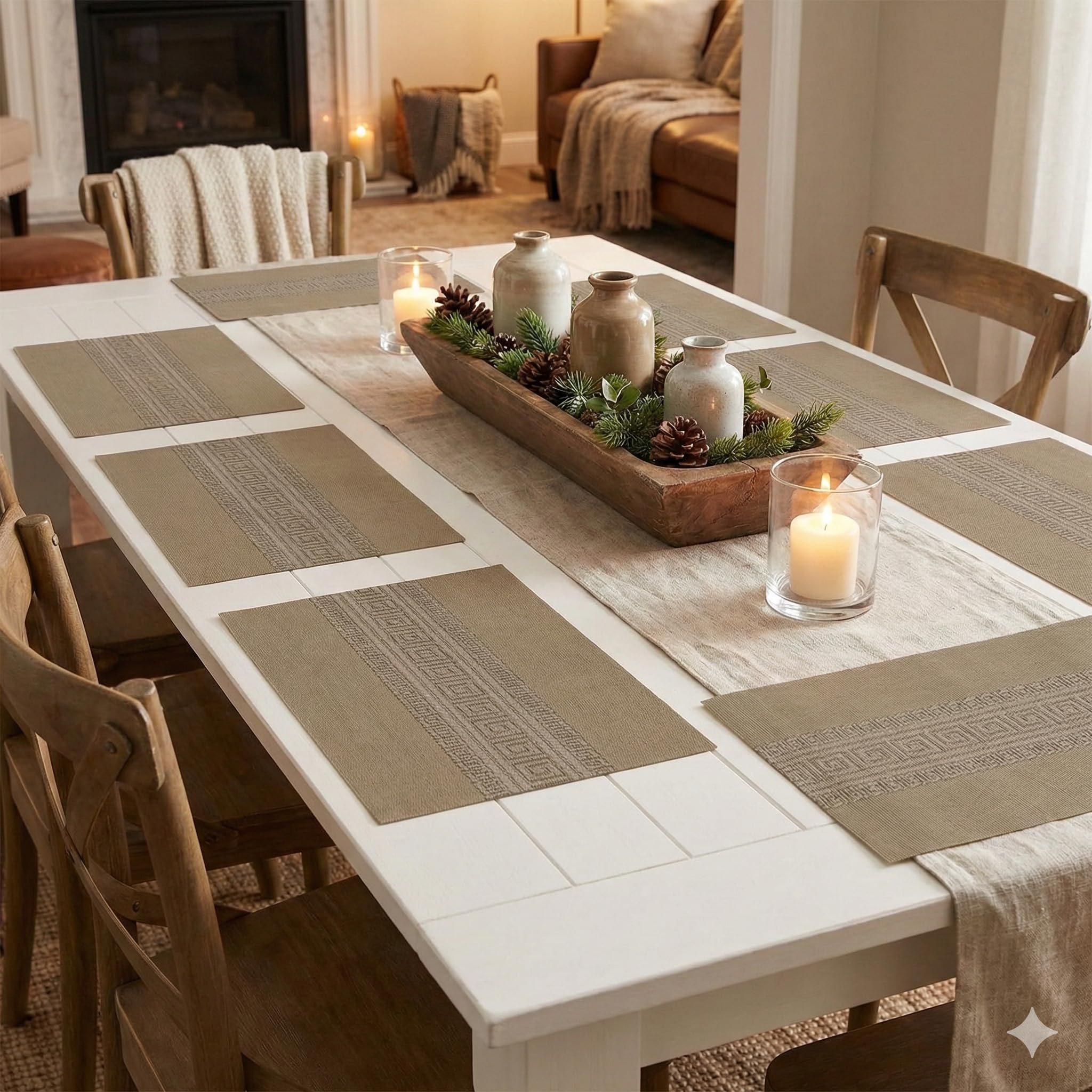 YELONA Placemats Set of 8, Heat-Resistant Woven Vinyl Table Mats, Non-Slip & Washable Dining Tablemats for Kitchen & Dinner Decor, Peanut Brown (45cm x 30cm) Kafalo