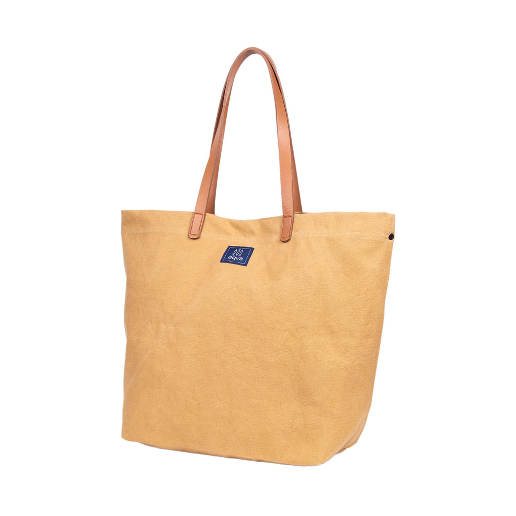 AQVA Cotton Thick Canvas Tote Bag for Women (17.5x13x6) | Trendy Stylish Multipurpose Handbag with Inside Pockets and Zipper | Shoulder Bag for Shopping, Beach, Travel and Work | Sand