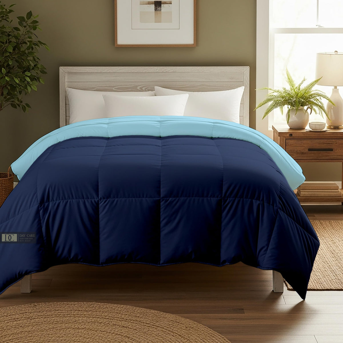 Day Care® 600 GSM Premium Comforter | Cloud Down Touch Microfiber Quilt | Heavy Warm Winter Blanket Rajai | Soft, Lightweight & Machine Washable - 60x90 Single Bed | Silver/Navy Blue Kafalo