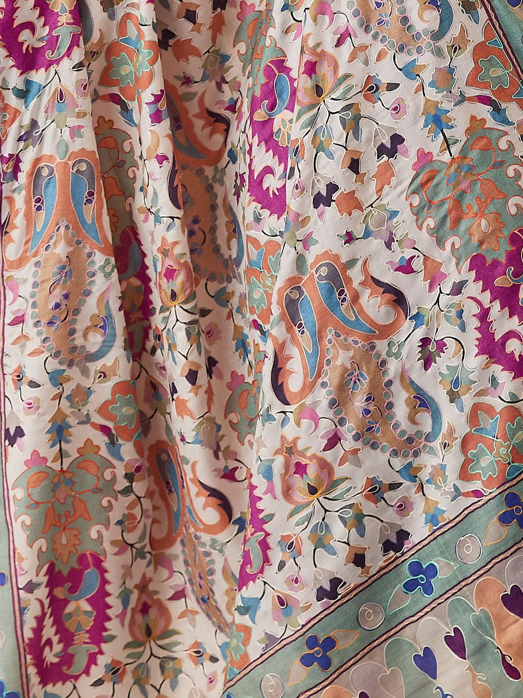 Pashmoda Women Zehra Fine Wool Fabric Pashmina Kalamkari Embroidered Shawl, Stole and Wrap, Sustainable and Natural Fabric, Heritage Kashmiri Pashmina(Size 40x80)
