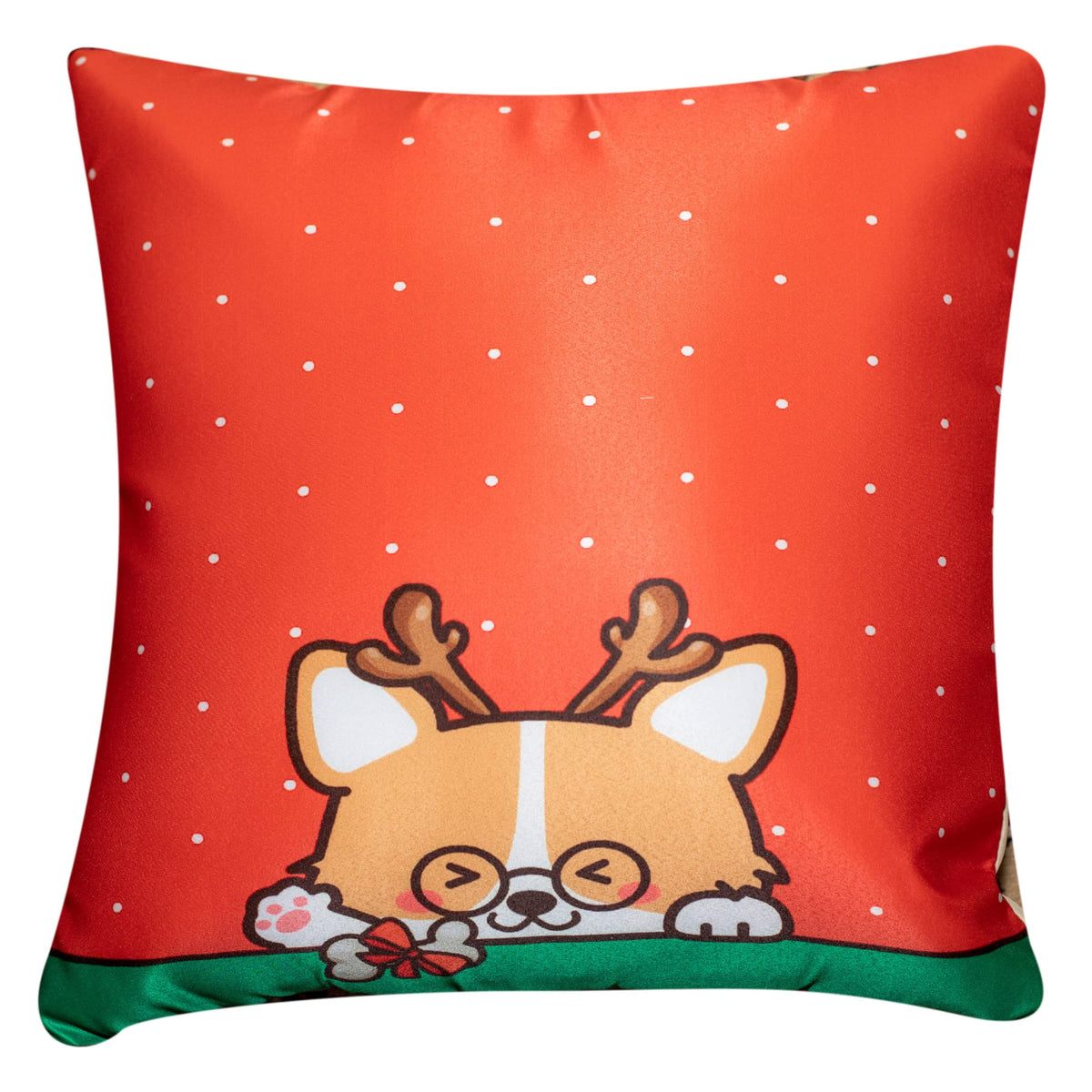 Vendola Decorative Merry Christmas Satin Cushion Cover 12 Inch x 12 Inch, Cushion Covers Set of 5, Sofa Pillow Cover Set for Home, Sofa & Living Room, Cute Animal Print, Green Red, Blue, 12X12 Inches