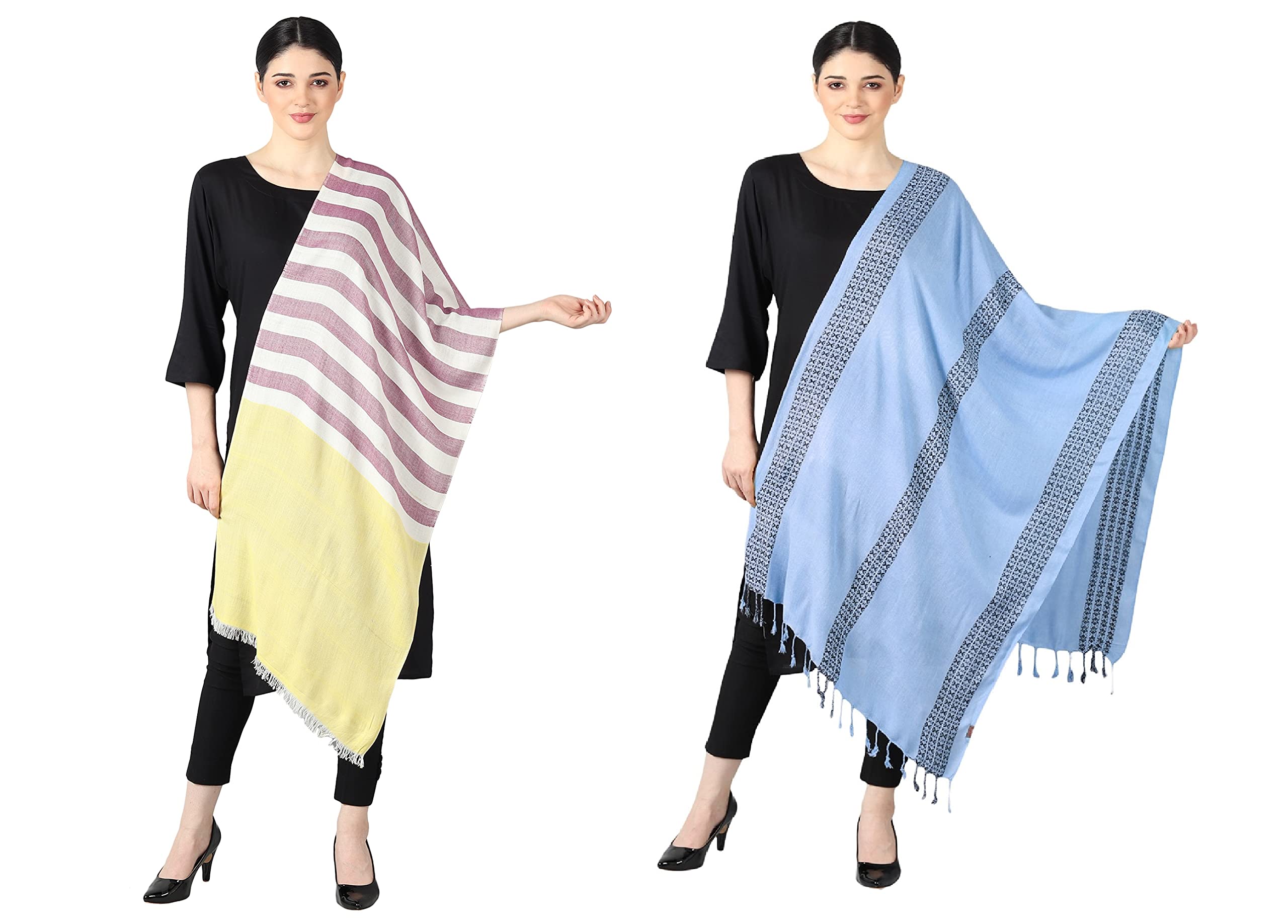 Flyer Female Viscose Women'S Stole/Scarf Colour- Yellow & Purple And Sky Blue Soft Ethnic Scarves Pack Of 2 St-08-Blue-St-01