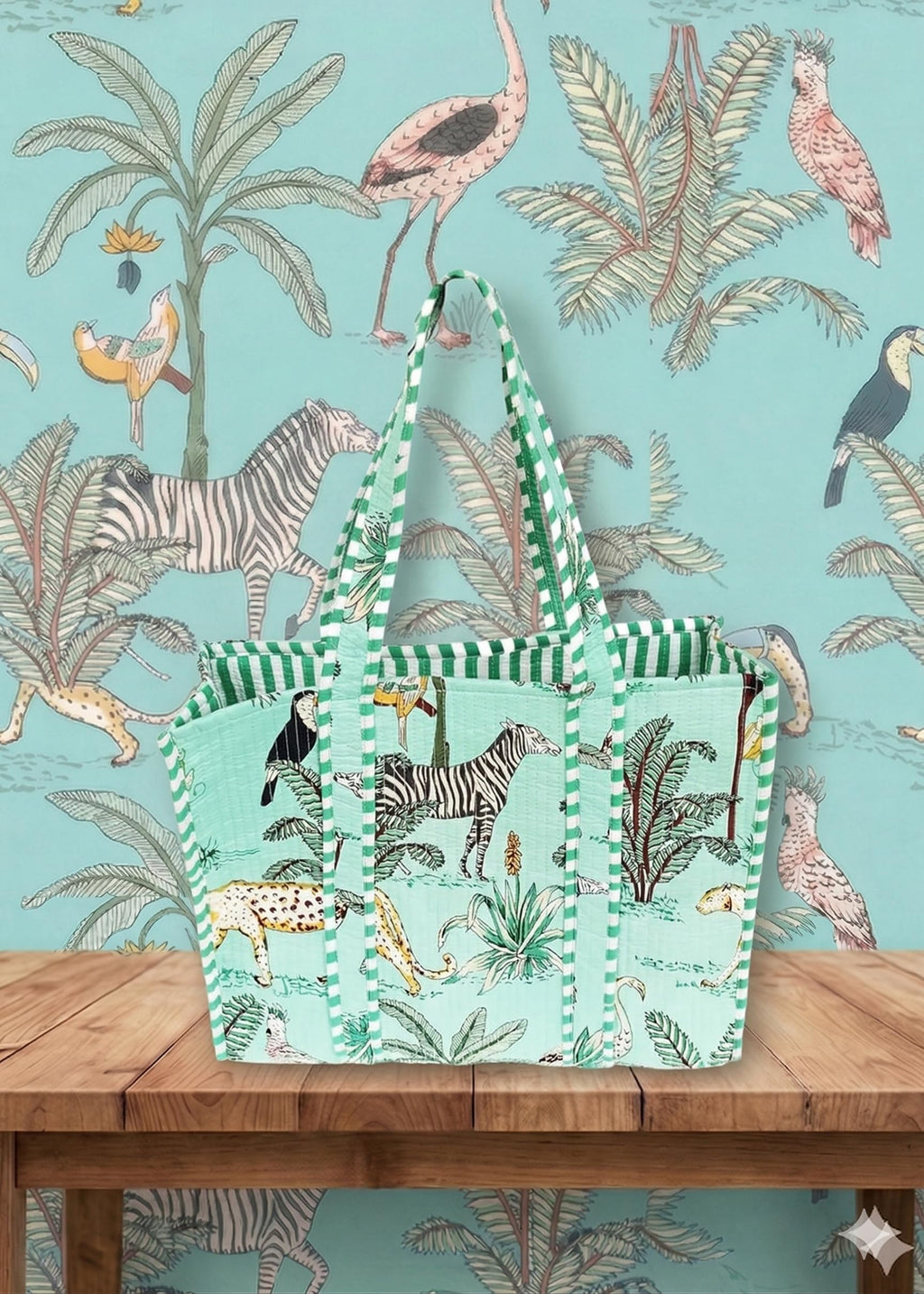 Rastogi Handicrafts Quilted Cotton Women Beautiful Printed Grocery Shopping Bag, Shoulder Bag, Tote Bag, Travel Bags, Green, 18X6X15 Inch