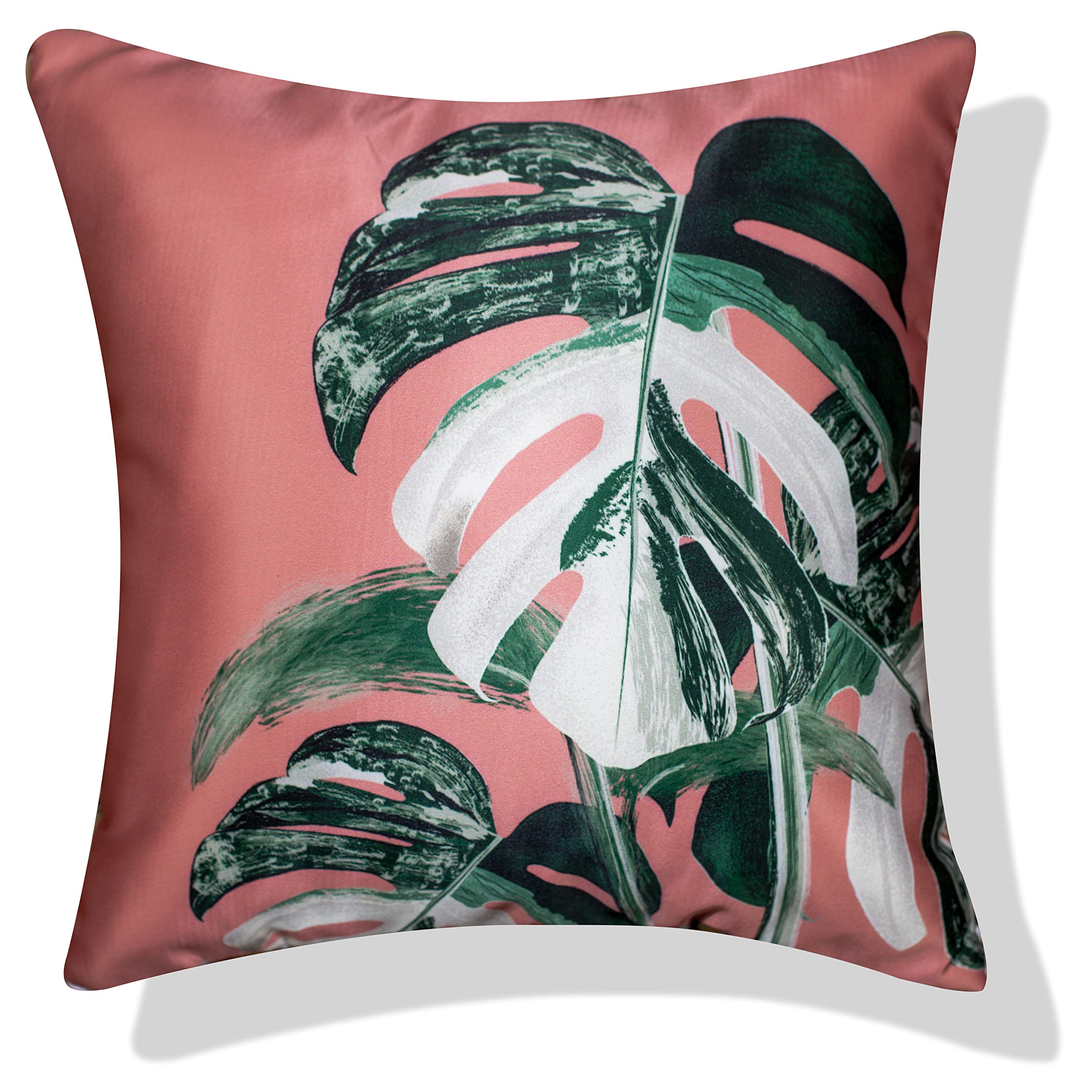 Vendola Decorative Satin Sofa Cushion Covers Set of 5, 12 inch x 12 inch, Sofa Pillow Cover, Pink and Green, Leaves Leaf Design, Zipper Closure (Kojo, 12X12 Inches)