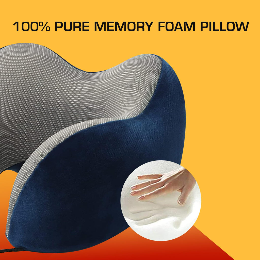 Billebon Premium Neck Pillow for Travelling Airplane Travel Pillow Comfortable Head Rest Neck Holder Pillow (Black with Eye Mask)