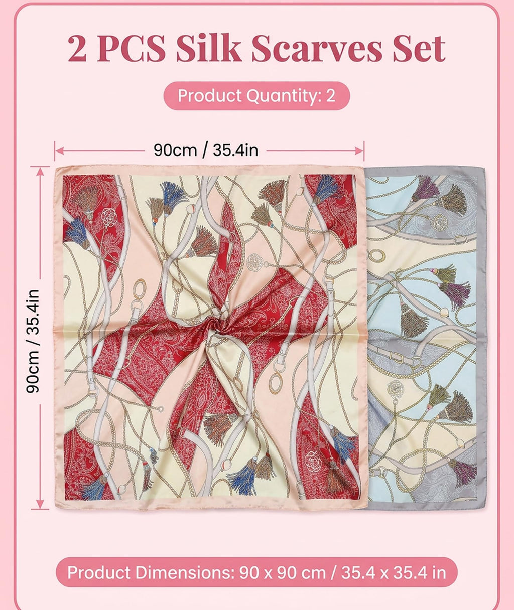 SRKSPYFD Bandanas for Women Stylish Scarf Set, 2PCS Head and Neck Scarves for Daily Wear and Travel Accessories, Hair Scarves with Satin Finish for Handbag Decor