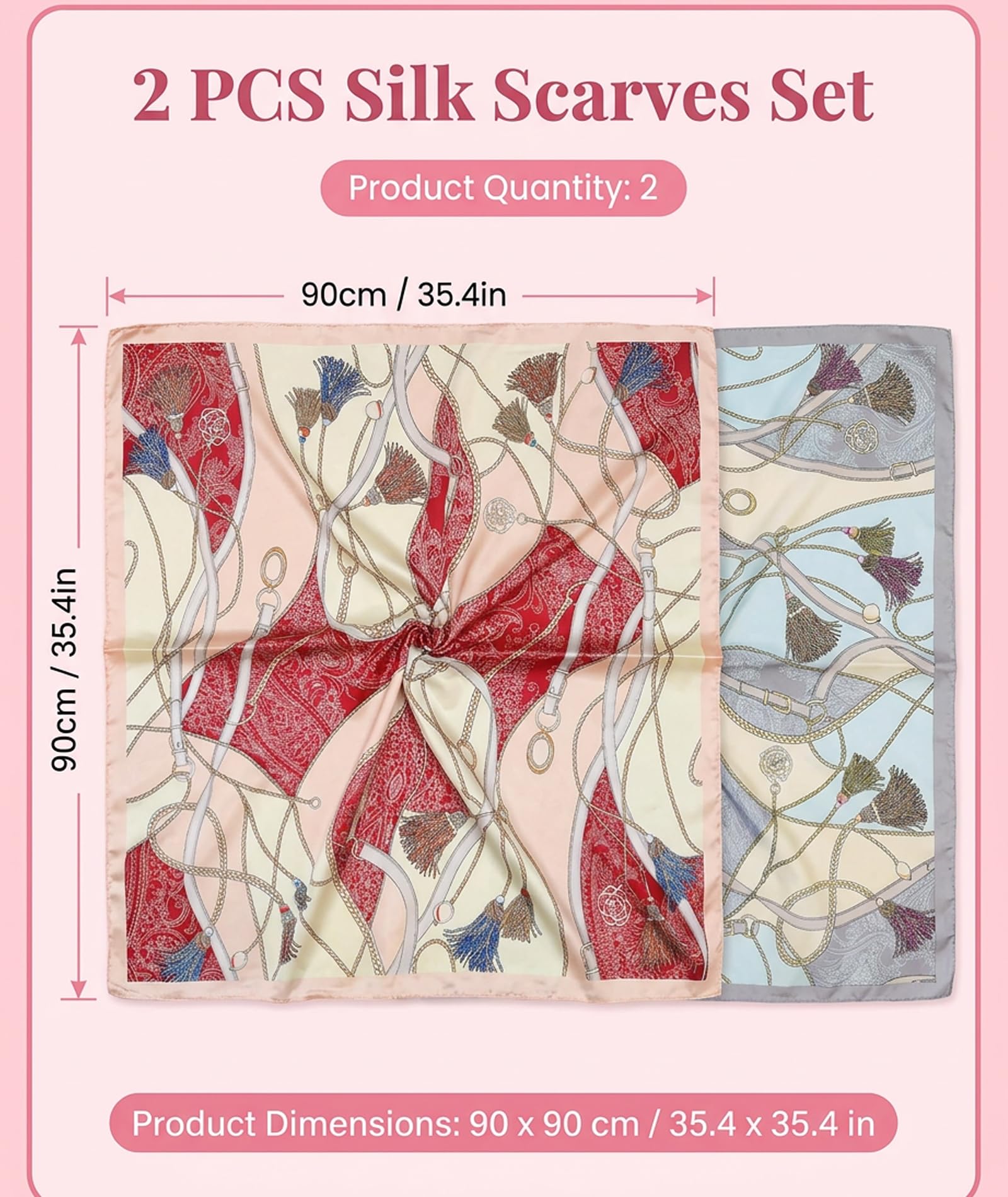 SRKSPYFD Bandanas for Women Stylish Scarf Set, 2PCS Head and Neck Scarves for Daily Wear and Travel Accessories, Hair Scarves with Satin Finish for Handbag Decor