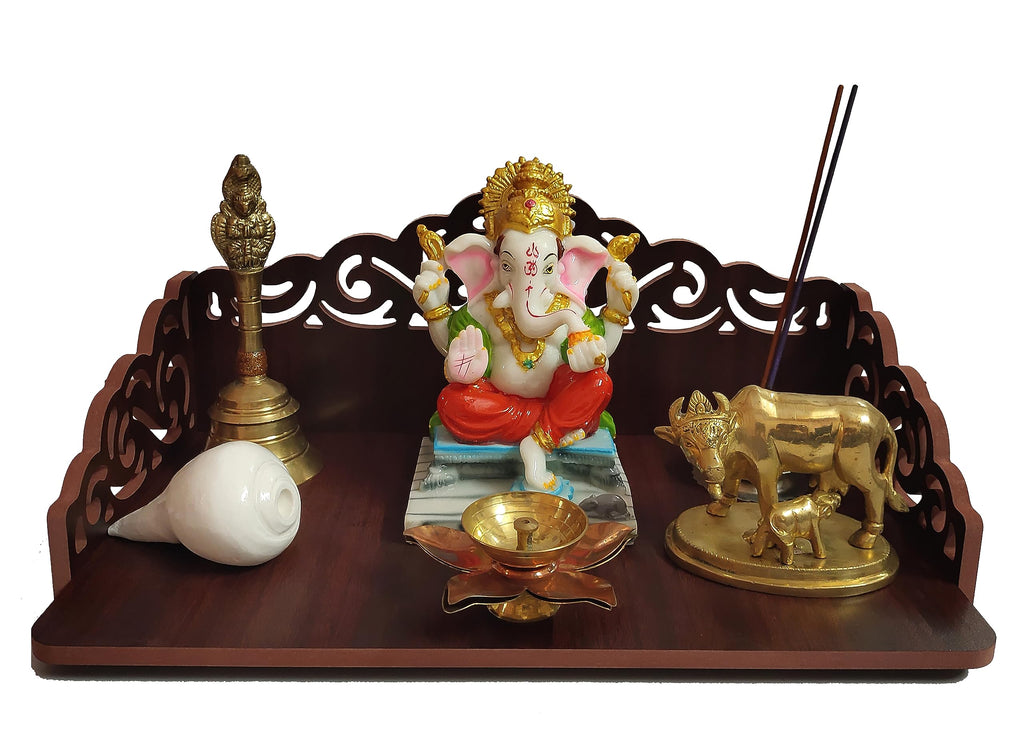 DIVOKAH® MDF Wooden Temple/Wooden chowki/Laddo Gopal Jhula/Swing/God singhasan (8 MM Plywood Thickness) (WDN CHOWKI)