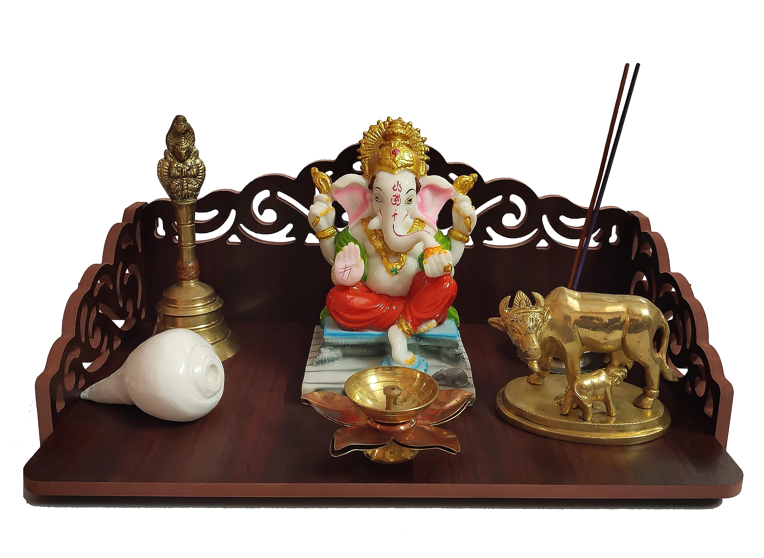 DIVOKAH® MDF Wooden Temple/Wooden chowki/Laddo Gopal Jhula/Swing/God singhasan (8 MM Plywood Thickness) (WDN CHOWKI)