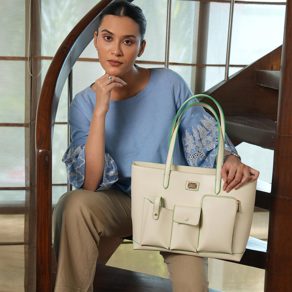 HIE Carol Women's Tote Bag | Stylish Medium Vegan Leather Laptop Tote Fits Up to 16 | Spacious Main Compartment, Front & Back Pockets | Ideal for Office, Work & Travel
