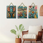 Artvibes Nature Theme Wall Art Wooden Art Decoration Item for Home | Modern Decoration Items | Living Room | Bedroom | Office | Artwork | Aesthetic Wooden Decor | Ideal Gifts (WH_96114N), Set of 3