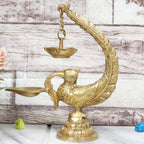 Artvarko Brass Bird Peacock Traditional Designer Hanging Diya Oil Lamp Stand Diwali Puja Home Office Temple 8 Inches