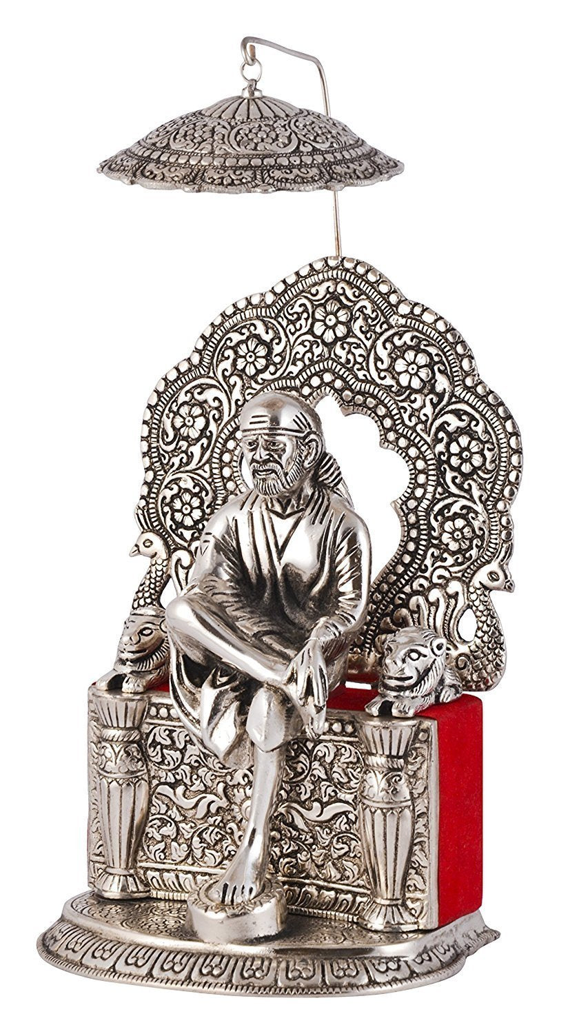 Prince Home Decor & Gifts Silver Plated Sai Baba Sitting on shinghasan Oxidized