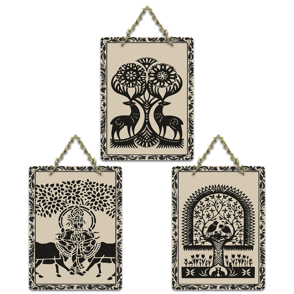 Artvibes Artistic Animal Theme Wooden Art Decoration Item for Living Room | Modern Decoration Items | Handcrafted Art | Aesthetic Wooden Decor | Artworks Hangings | Gift Items (WH_9696N), Set of 3