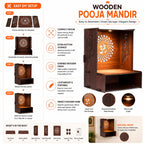 PIXIEDAISY Wooden Temple for Home with LED Light | Wall Mounted Pooja Mandir for Home & Office | Beautiful Wooden Pooja Stand for Living Room, Prayer Room & Hindu Temple Décor (Style-4)