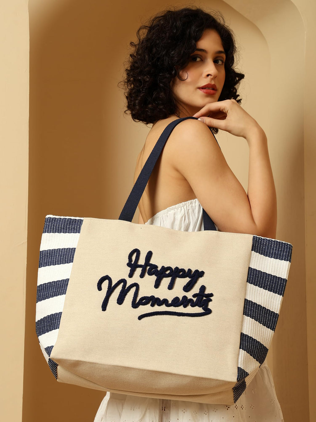 ENSAC Happy Moments Women’s Canvas Tote Bag durable cotton canvas with a printed design Spacious and lightweight, suitable for casual shopping, travel, daily use