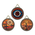 Artvibes Scenic Warli Art Round Shape MDF Wooden Wall Decor Items | Living Room | Office | Handcrafted Art | Wall Illustrations | Art Prints | Aesthetic Wall Art | Ideal Gifts (WH_9902N), Set of 3