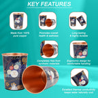 MERCAPE® 100% Pure Copper Glasses Set of 2 | Designer Meena Print | 300ml Each | Ayurvedic Benefits | Handmade Copper Tumblers for Daily Use & Gifting (Multiple Designs) (Pastel Floral Design)