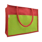 JUTEKA Multicolor spacious Jute Bag with Zipper Closure, Full Size Front Pocket and Large Handles…