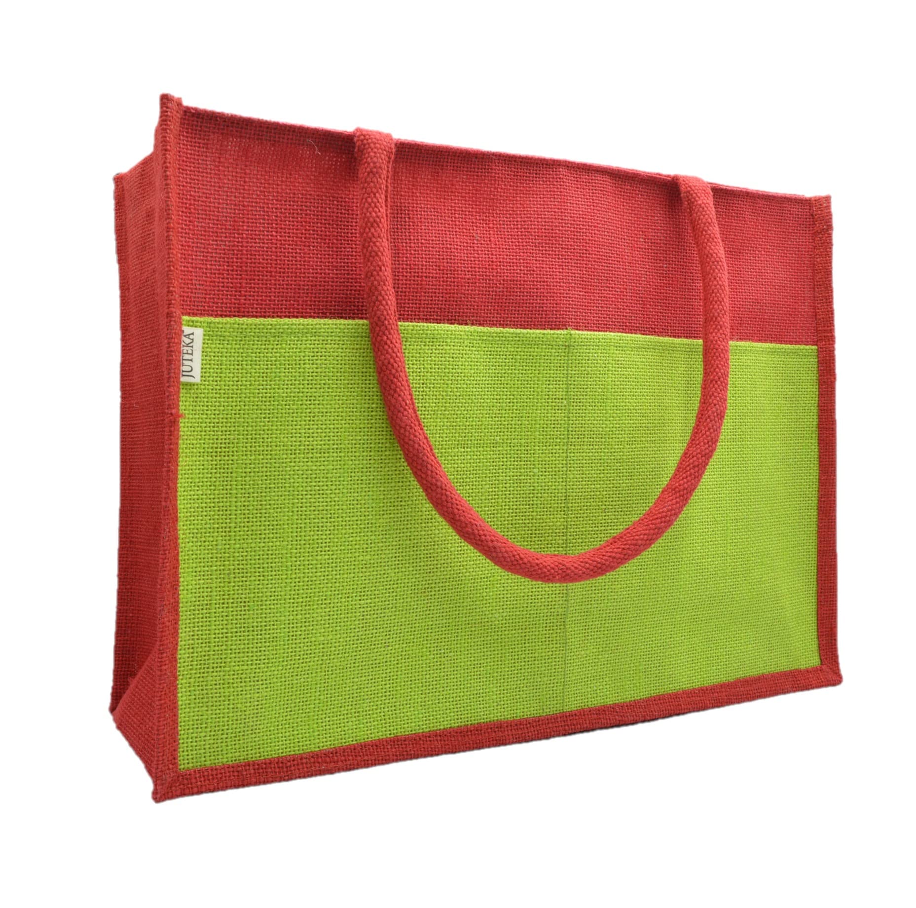 JUTEKA Multicolor spacious Jute Bag with Zipper Closure, Full Size Front Pocket and Large Handles…