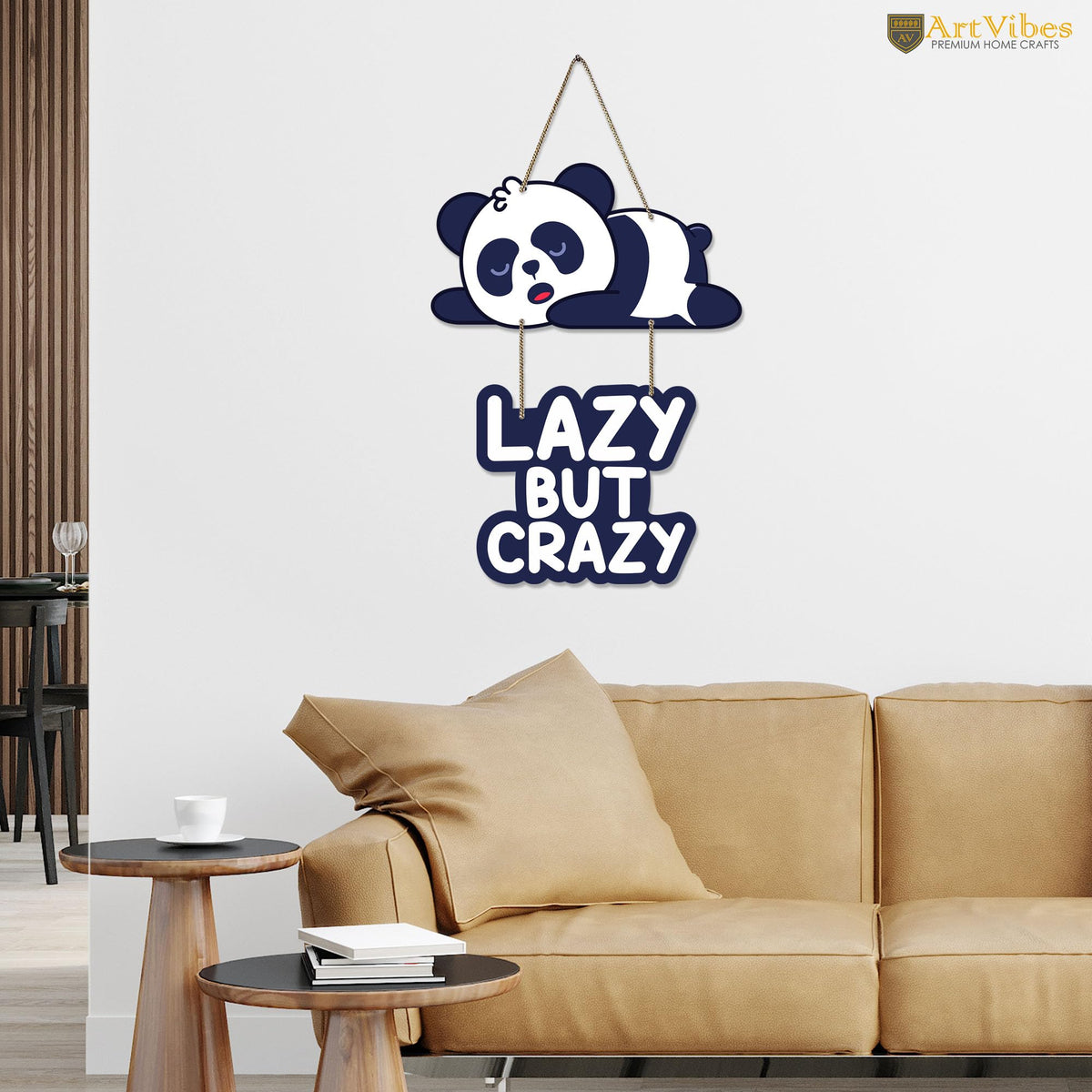 Artvibes Lazy But Crazy Printed Wooden Wall Hanging for Living Room | Quotes Decor Item | Printed Wall Decoration | Wall Illustrations | Graphic Print Artwork | Unique Gift | Cafe Decor(WH_5735N)