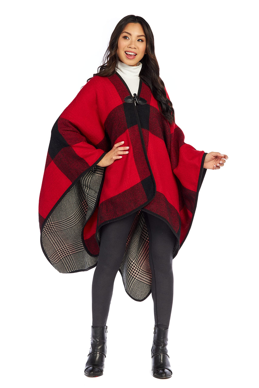 Mud Pie Buffalo Check Toggle Womens Wrap, One Size, Red