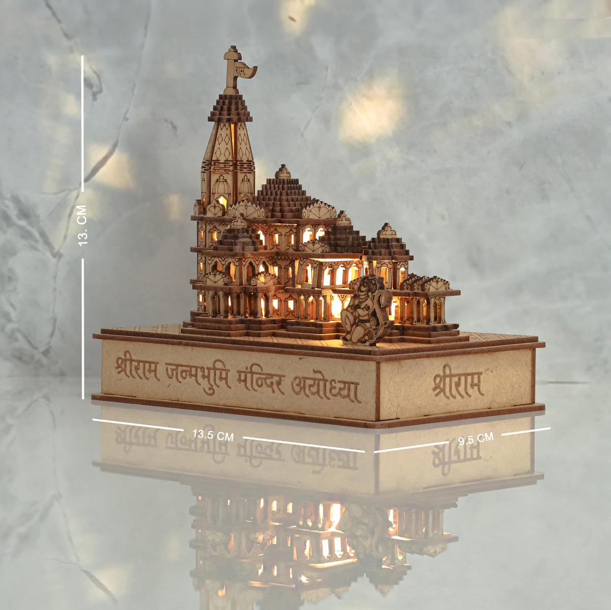 LASER ART Ram Mandir Ayodhya Model with Light and Power Adapter 3D Replica Wooden MDF Craftsmanship, Authentic Design, with Protective Outer Box - Ideal for Home Temple, Home Decor & Gifts