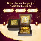DK trades® Gold Plated Lord Hanumanji Pooja Box - Premium Gold Hanumanji for Pooja Box| Pocket Temple Hanumanji with Charan Paduka| Unique Home, Office