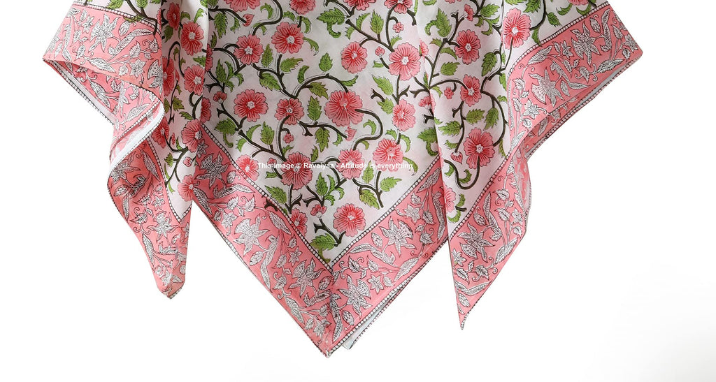 Ravaiyaa - Attitude is everything Sanganer Hand Block Printed Scarves Pure Cotton Scarf Square Hijab Dupatta 40 X 40 Inch (White Pink Floral)