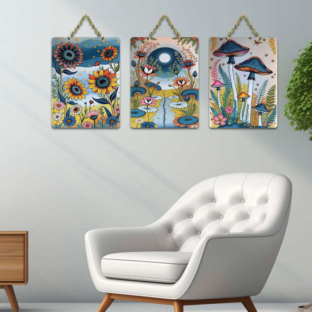 Artvibes Nature Inspired Floral Home Decor Decorative Wall Hanging Ornaments | Living Room | Office | Wall Art Painting For Hall | Graphic Artwork | Wall Poster | Unique Gift (WH_96123N), Set of 3