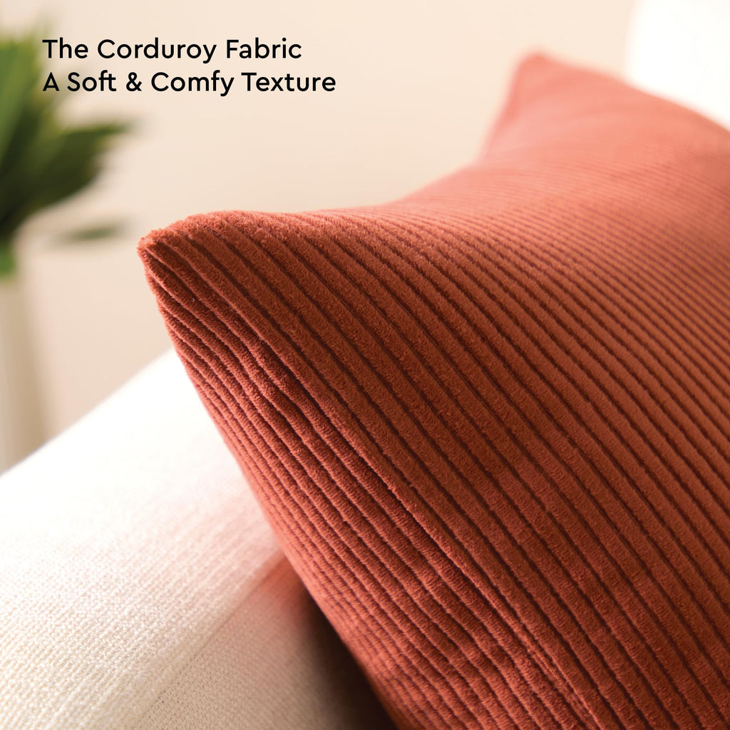 Encasa XO Corduroy Cushion Covers, No Inserts, Set of 2, Brick
