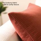 Encasa XO Corduroy Cushion Covers, No Inserts, Set of 2, Brick