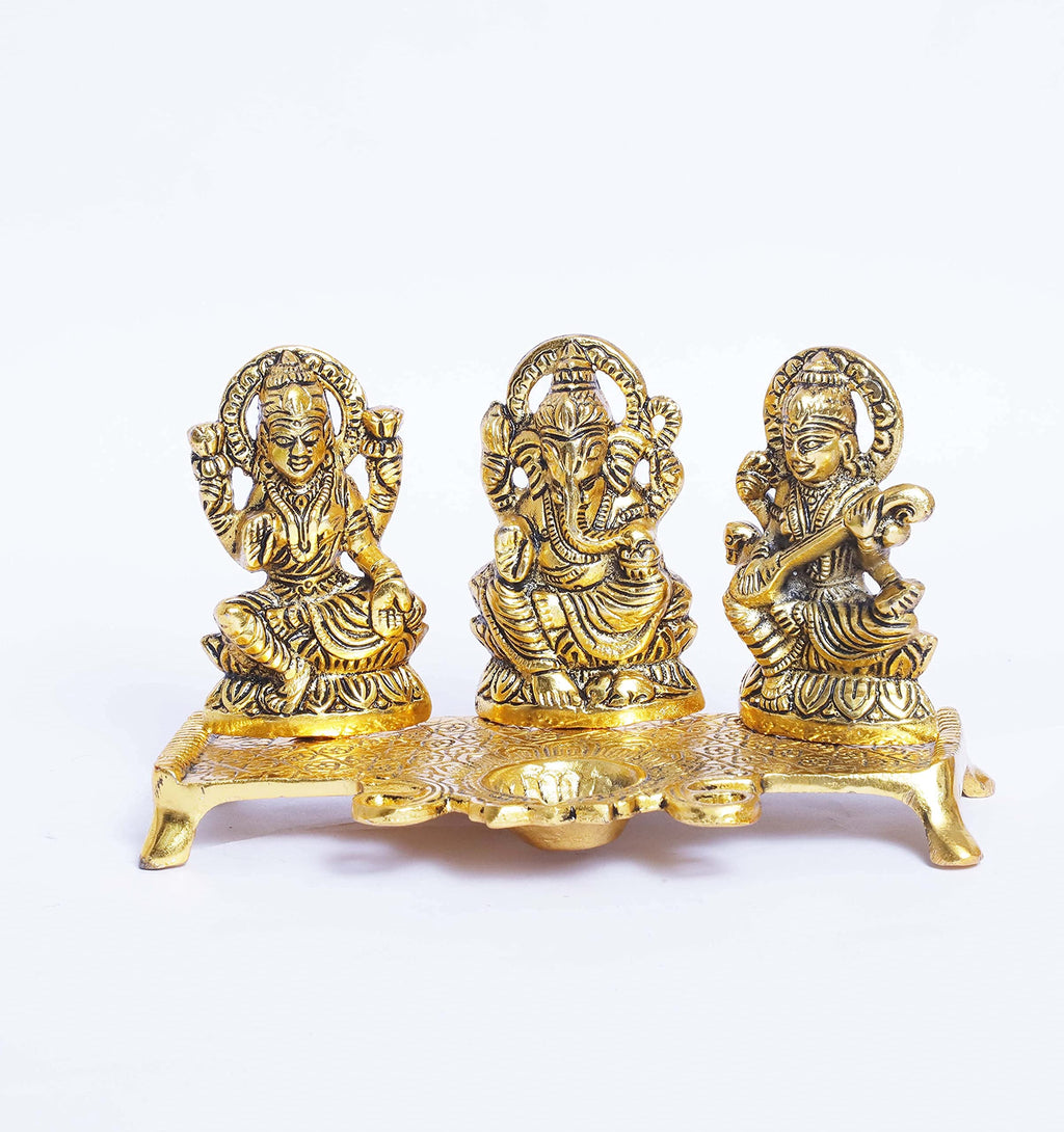 KridayKraft Laxmi Ganesha Saraswati Murti,LGS Metal Statue with Diya,Showpiece Figurines