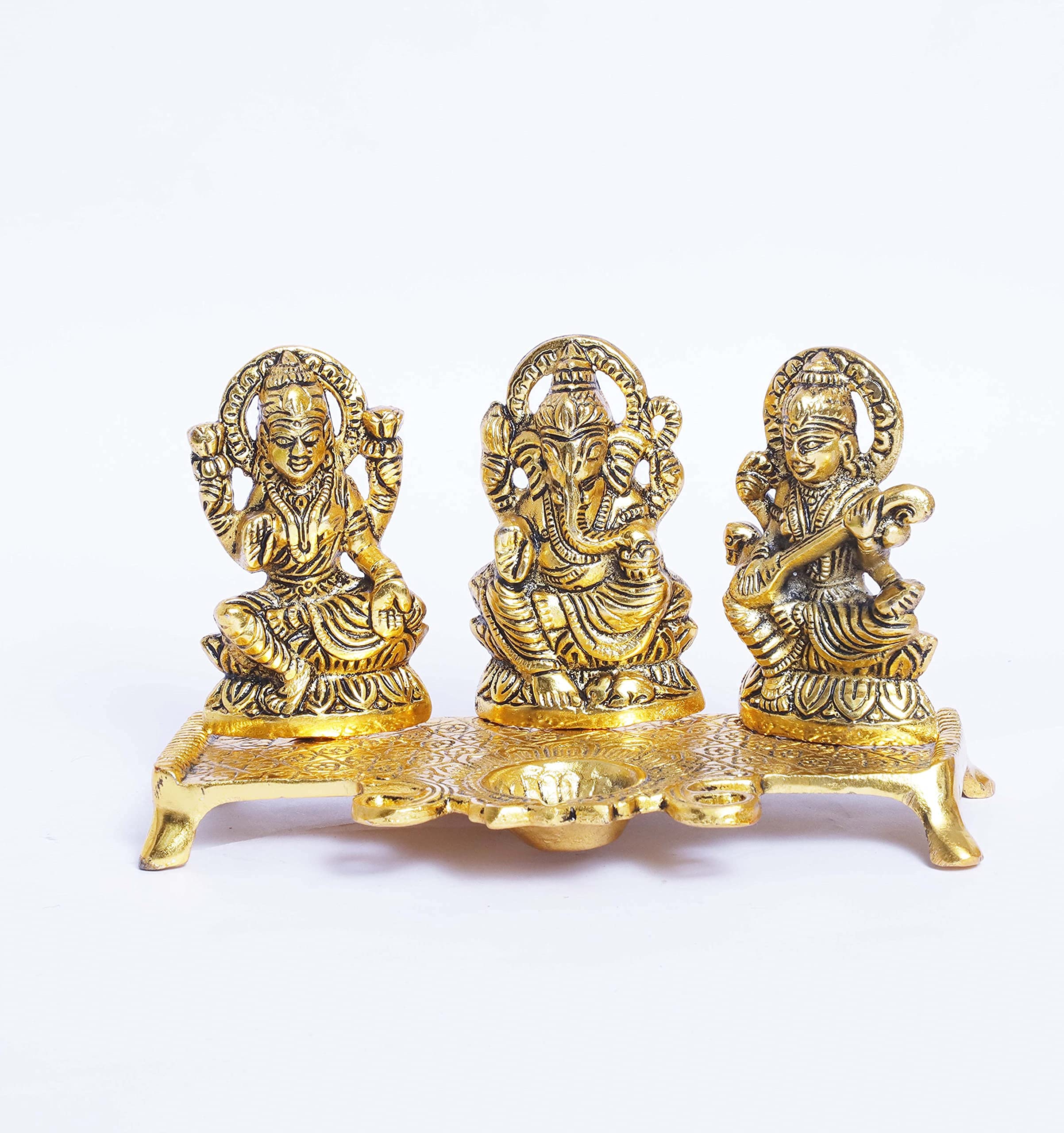 KridayKraft Laxmi Ganesha Saraswati Murti,LGS Metal Statue with Diya,Showpiece Figurines