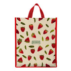 DOUBLE R BAGS Unisex Big Eco Cotton Canvas Shopping Bag for Grocery, Milk, Fruits & Vegetables | Reusable Tote with Reinforced Handles | Strawberry Print, 34x9.5x39.5 cm, 1 Compartment (Pack of 1)