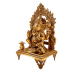 ARTVARKO Big Brass Ganesha Idol Ganesh Sitting on Singhasan with Kalash Murti for Home Entrance Decor Ganpati Idol Murti Height 17 Inches