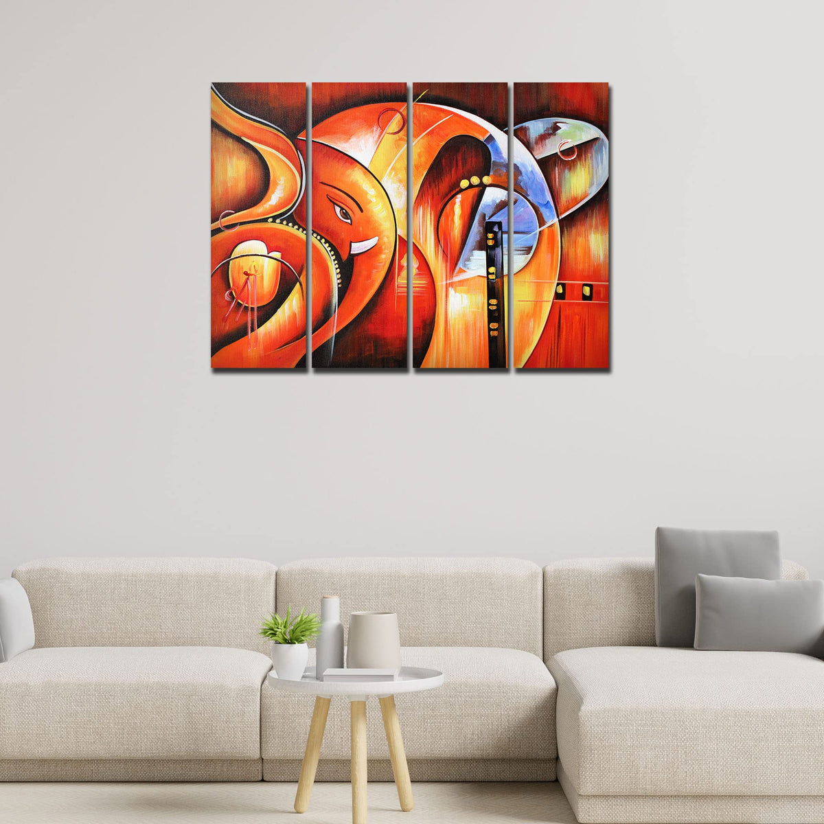 VIBECRAFTS 4 Pieces Hindu Shree Ganesha Canvas Wall Painting Fitted With Wooden Frame For Home | Office | Living Room | Gift(PTVC4Pcs1_13529)