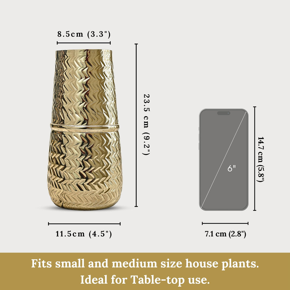 BEHOMA Arrow Engrave Metal Cylindrical Vase for, Golden - 2 Pcs