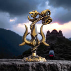 KridayKraft Metal Sivshakti Trishul Damru with Om Rudaksha Mala Symbol Statue, Antique Finish, 9.5 cm Height, 5 cm Base, 90 gm