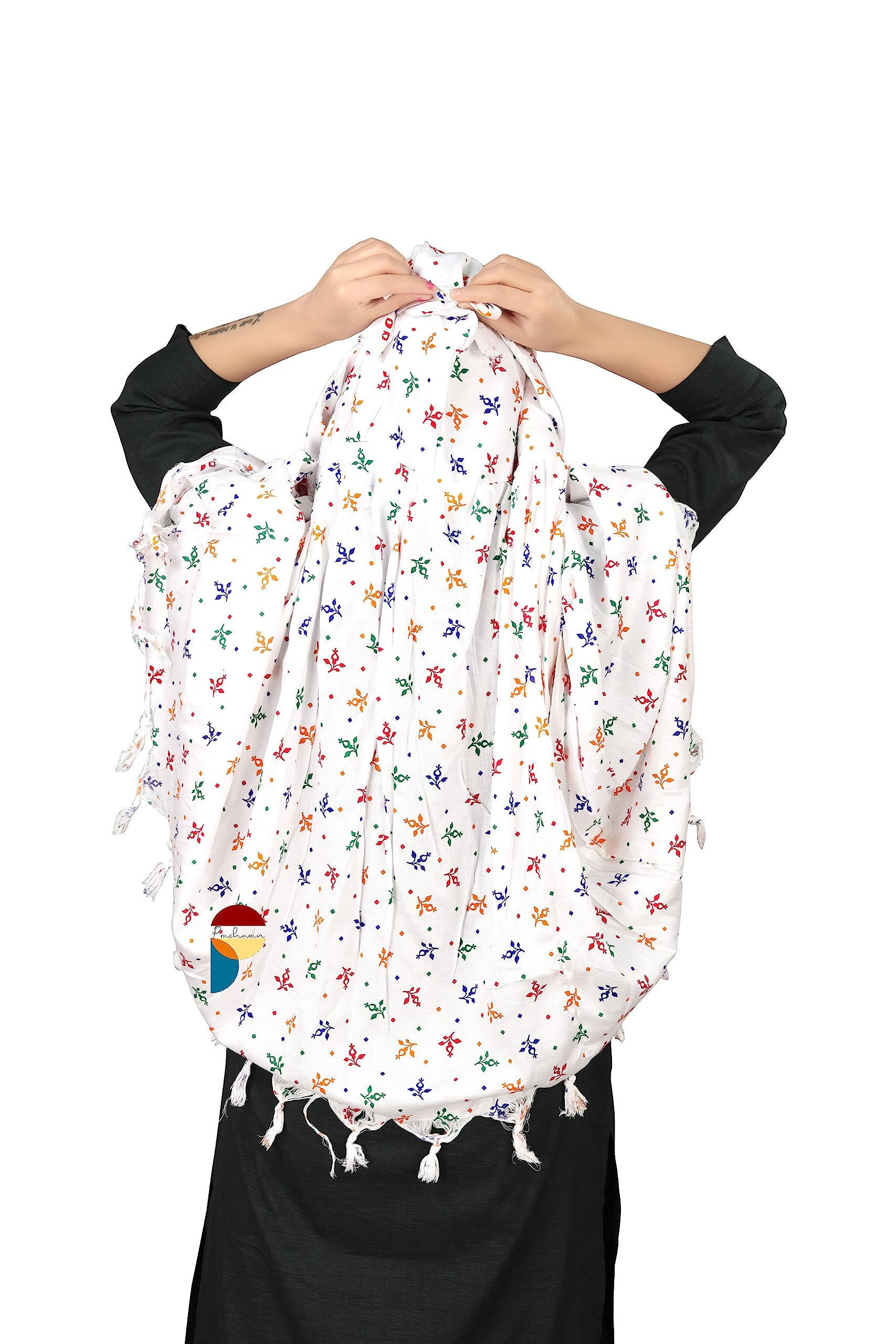 PRACHARAN Cotton Innovative Stylish Colorful Leaf Printed Pattern Fancy Scarf With Sun Protection Cover Face Cotton Driving Scarf For Women's And Girls For Female, White