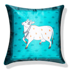 Vendola Decorative Satin Sofa Cushion Covers Set of 5, 24 Inch x 24 Inch, Sofa Pillow Cover, Ethnic Festive Cow Pichwai, Multicolor, Rajasthani Design Zipper Closure (Cattle, 24X24 Inches)