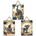 Artvibes Divine Shri Krishna Wall Art Set With Peacock And Cow Home Wooden Wall Hanger for Home | Spiritual Decor Items | Wall Illustrations | Artwork | Painting | Gift Items (WH_9627N), Set of 3